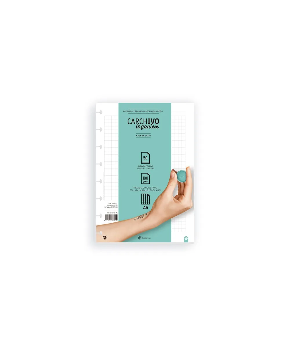 Carchivo Cuaderno Ingeniox A5 50 Hojas Extraíbles 100gr Cuadrícula 5x5
