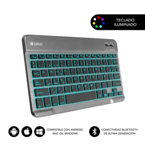 Subblim Teclado Retroiluminado Bluetooth 3.0 - 6mm Grosor - Teclas Alta Precisión - Batería Li-ion Recargable - Color Gris