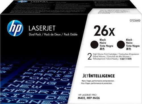 HP Toner Negro LaserJet Pro 26X Pack de 2 para M402DN, M402N, M402D, M426DW, M426FDN, M426FDW