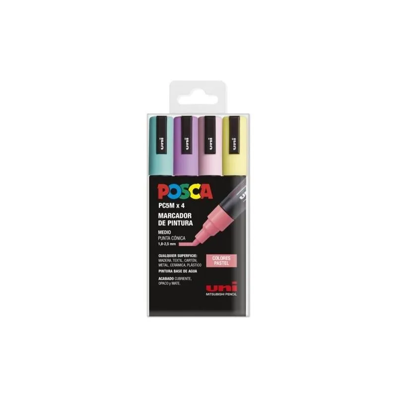 Posca Marcadores De Pintura Pc-5M No Permanente Punta Cónica Estuche 4 C/Surtidos Pastel
