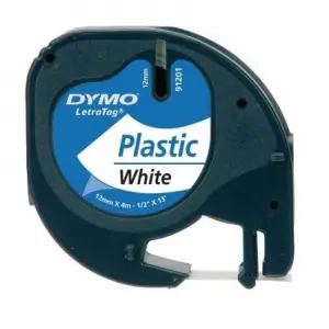 Dymo LetraTag S0721610/S0721660 Cinta de Etiquetas Original para Rotuladora - Texto negro sobre fondo blanco - Ancho 12mm x 4 metros (91201/91221)