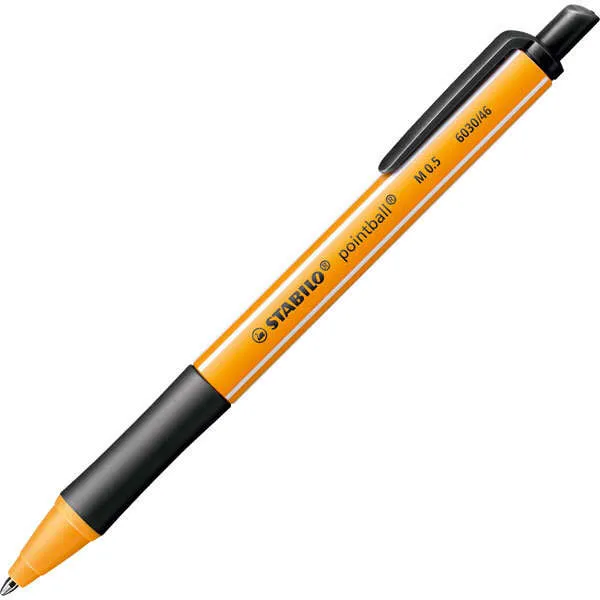 Stabilo Pointball Boligrafo Retractil - Punta De 1Mm - Tinta Con Base De Aceite - Recargable - 79% Plastico Reciclado - Grip Antideslizante - Color Negro