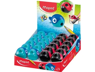 Maped Croc Croc Sacapuntas de 1 Orificio con Depósito - Diseños de Mariquita y Ballena
