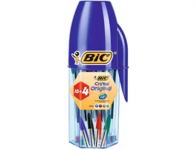 Bic Cristal Original Megatubo 16+4 Bolígrafos de Bola Punta 1mm Tinta Aceite Colores Surtidos