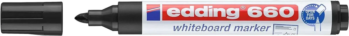 Edding 660 Rotulador Para Pizarra Blanca - Punta Redonda - Trazo Entre 1.5 Y 3 Mm. - Tinta Pigmentada - Recargable - Borrable En Seco - Color Negro