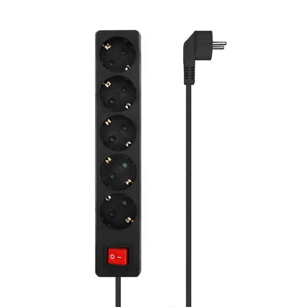 Aisens Base Múltiple 5 Tomas Con Interruptor Y Cable 3X1,5mm², Negro, 1,4m