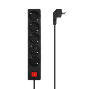 Aisens Base Múltiple 5 Tomas Con Interruptor Y Cable 3X1,5mm², Negro, 1,4m