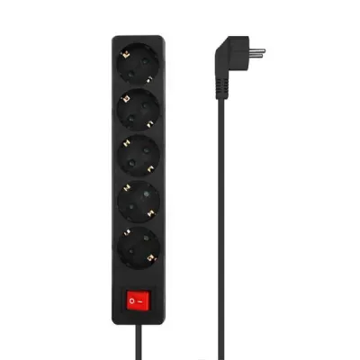 Aisens Base Múltiple 5 Tomas Con Interruptor Y Cable 3X1,5mm², Negro, 1,4m