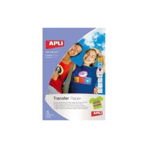 Apli Pack de 5 Hojas de Papel Transfer para Impresoras Inkjet para Ropa de Color