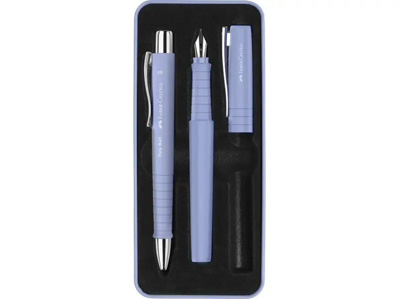 Faber-Castell Poly Pack Bolígrafos Poly Ball y Pluma Estilográfica con Clip Metal Azul Claro
