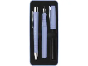Faber-Castell Poly Pack Bolígrafos Poly Ball y Pluma Estilográfica con Clip Metal Azul Claro
