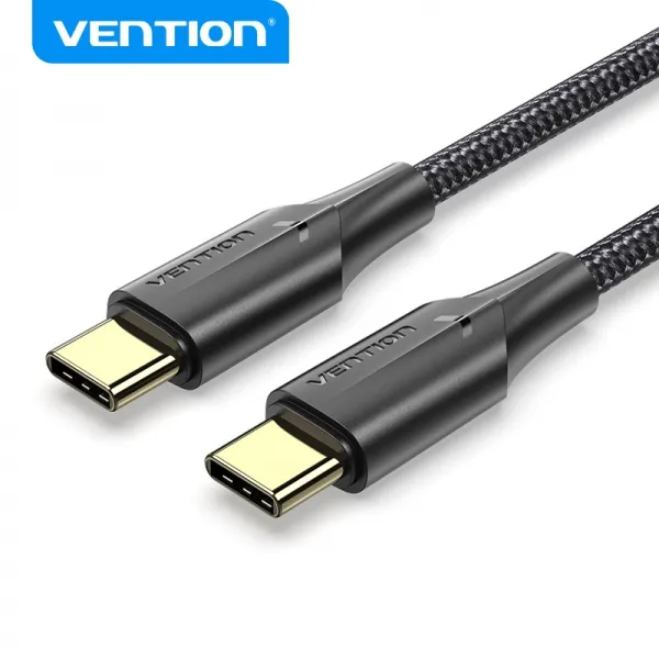Vention Cable Usb-C Macho A Usb-C Macho 3A 60W Led - 1M - Algodon Trenzado Negro