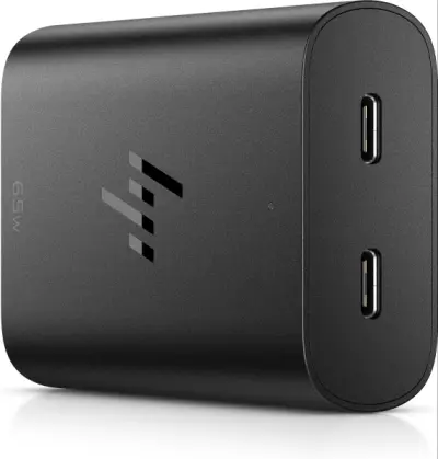HP Cargador USB-C GaN 65W con 2 Puertos para Carga Simultánea - Negro