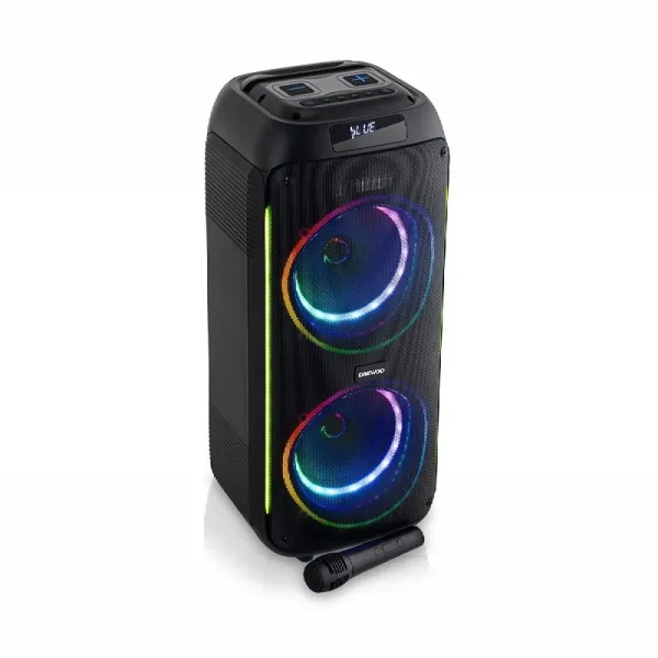 Daewoo Altavoz Karaoke Inalámbrico 40W Bluetooth Radio FM Batería 2000mAh Microfono Incluido Luz LED RGB Negro