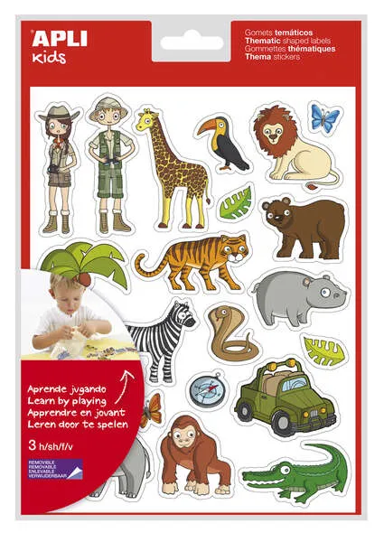 Apli Bolsa De Gomets Tematicos La Selva - 63 Gomets En 3 Hojas - Adhesivo Removible - Desarrollados Con Educadores - Libre De Disolventes - Ilustraciones Divertidas - Enriquece Vocabulario - Habilidades Motoras - Coloridos