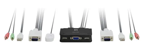 Level One Conmutador Automático USB con Audio para 1-2 CPUs, Cables Incluidos