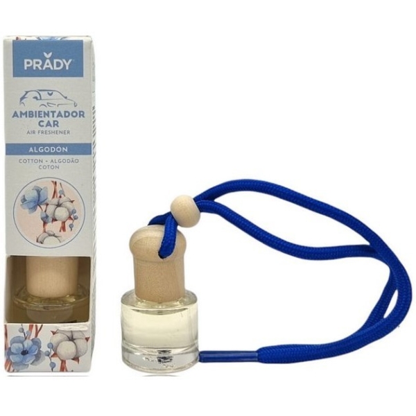 Prady Ambientador Coche Algodon - Frasco De Cristal 6 Ml Y Cuerda Para Espejo Retrovisor