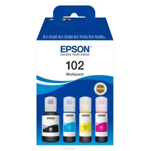 Epson Tinta Bote  Bk / C / M / Y Et-4750 Unlimited, Et-4750, Et-3750 Unlimited, Et-3750,Et-3700, Et-2756, Et-2751, Et-2750 Unlimited, Et-2750, Et-2700, Et-15000 - Nº 102