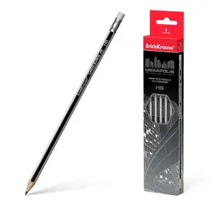 ErichKrause Lápiz de Grafito Hexagonal HB con Goma de Borrar - Madera Seleccionada