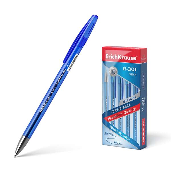 Erichkrause R-301 Original Boligrafo De Tinta De Gel - Punta 0.5Mm - Trazo 0.4Mm - Cuerpo Translucido Tintado - Grip Perfilado Comodo - Secado Rapido - Color Azul