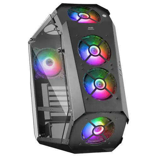 Caja Atx Semitorre Gaming Mars Gaming Mc51 Black Diseño Extremo 5 Ventiladores 120Mm Chroma Rgb Laterales De Cristal Templado Sin Fuente De Alimentaci
