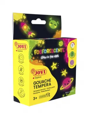 Jovi Estuche de 4 Botes de Gouache 35ml - Colores Fosforescentes y Brillantes en la Oscuridad