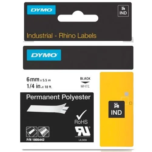 Dymo Cinta De Etiquetas Industrial Id1-6 - Negro Sobre Blanco - 6Mmx5´5M - Poliéster - Rotuladora Rhino