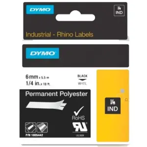 Dymo Cinta De Etiquetas Industrial ID1-6 Negro Sobre Blanco 6mm x 5.5m Poliester