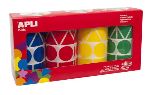 Apli Gomets Geométricos Surtidos - Caja 4 Rollos de Formas y Colores