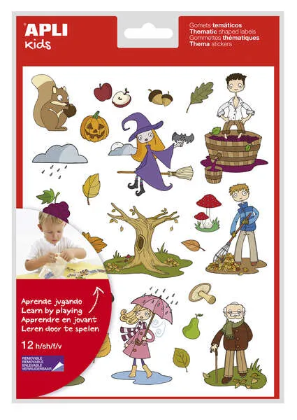 Apli Gomets Tematicos El Otoño - 12 Hojas (288 Gomets) - Adhesivo Removible - Ilustraciones Divertidas - Normas En-71 Y Fsc - Adhesivo Base Agua - Libre De Disolventes - Papeles Ecf - 100% Reciclables - Coloridos
