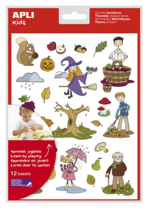 Apli Gomets Temáticos Otoño - 12 Hojas (288 Gomets) - Adhesivo Removible