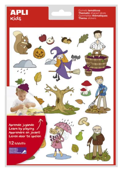Apli Gomets Temáticos Otoño - 12 Hojas (288 Gomets) - Adhesivo Removible