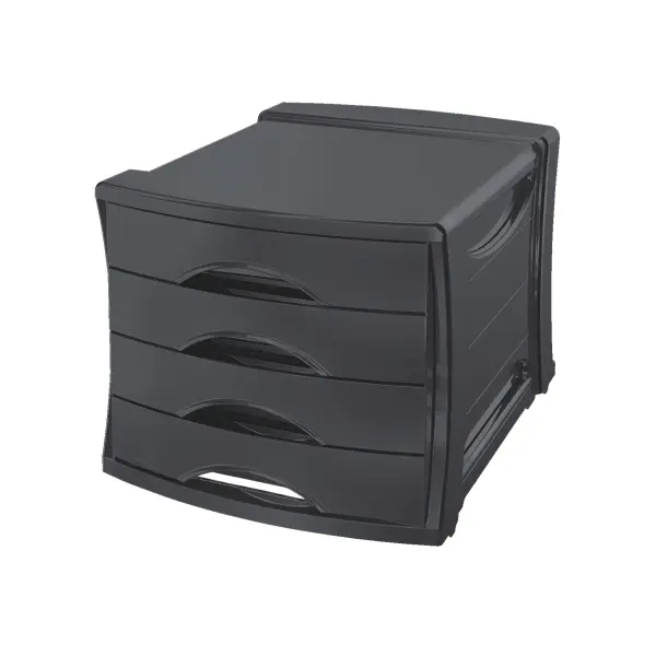 Esselte Europost Vivida Buc de 4 Cajones - 2 Medidas de Cajon - Deslizamiento Suave - Base con Goma Antideslizante - Color Gris/Negro