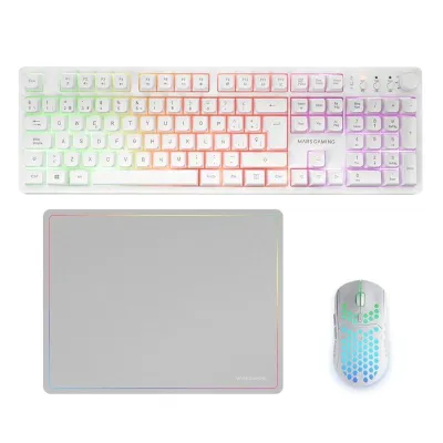 Mars Gaming Teclado, Ratón y Alfombrilla Blanco H-Mech FRGB 3200DPI