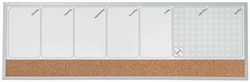 Nobo Planificador Semanal De Pizarra Magnetica Pequeña 585X190Mm - Tira De Corcho - Almohadillas Adhesivas E Imanes Para Montaje - Incluye Rotulador