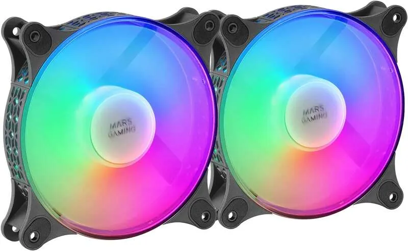 Mars Gaming Kit 2 Ventiladores Internos FRGB MF-Duo Black 12x12cm 15dB Iluminación Rainbow 360º