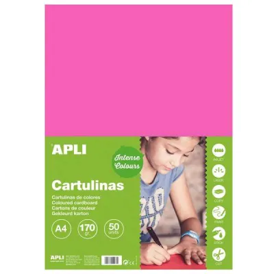 Apli Cartulina Fucsia A4 170g - Paquete de 50 Hojas
