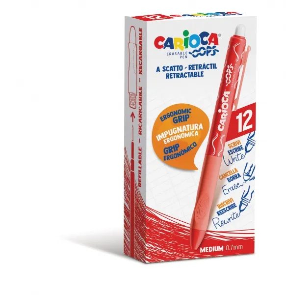 Carioca Bolígrafo Tinta Borrable Oops Retráctil Monocolor Rojo Caja 12 Unidades