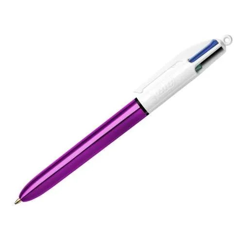 Bic Bolígrafo 4 Colores Shine Silver Cuerpo Blanco/Morado Metálico - Caja 12 Ud