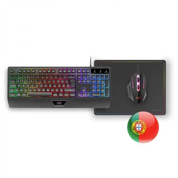 Mars Gaming Mcp124 Combo Gaming 3En1 - Teclado H-Mech Rgb - Raton 3200 Dpi Switches Huano - Alfombrilla Nanotextil Rainbow - Multiplataforma - Color Negro