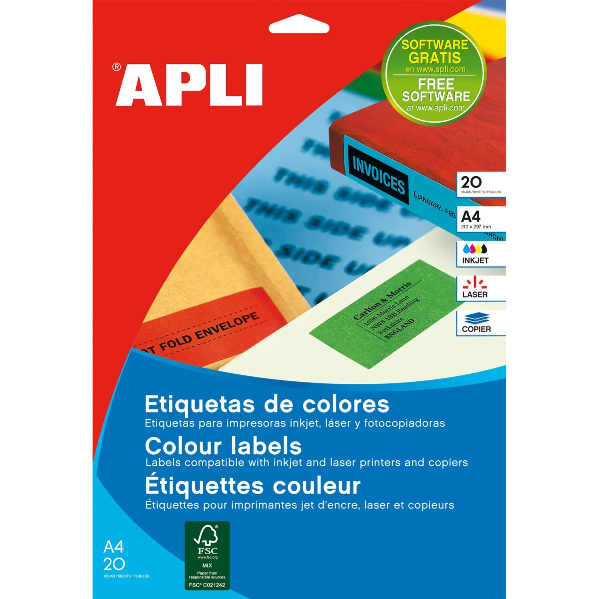 Apli Etiquetas Amarillas Permanentes 210 x 297 mm - 20 Hojas