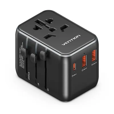 Vention Cargador Universal de Viaje 20W - 1xUSB-C, 2xUSB - Negro