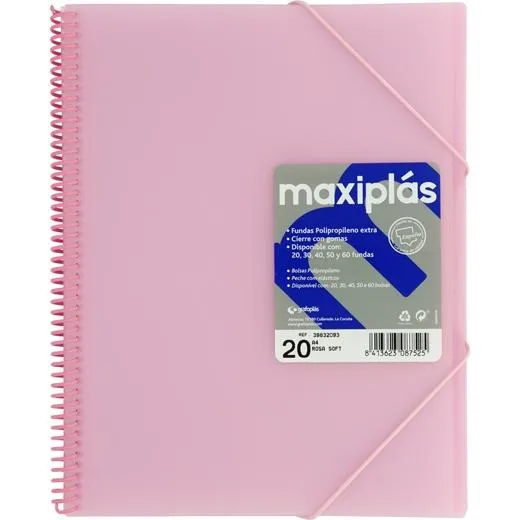 Grafoplás Carpeta Con Fundas Maxiplás Espiral A4 20 Fundas C/Sobre Pp Rígido Translúcido Rosa Soft
