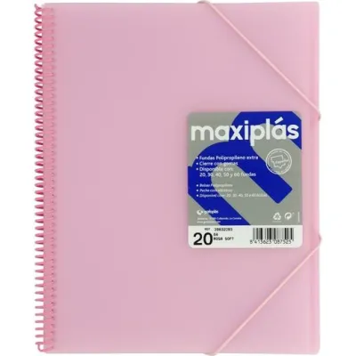Grafoplás Carpeta Espiral A4 con 20 Fundas PP Rígido Translúcido Rosa Soft