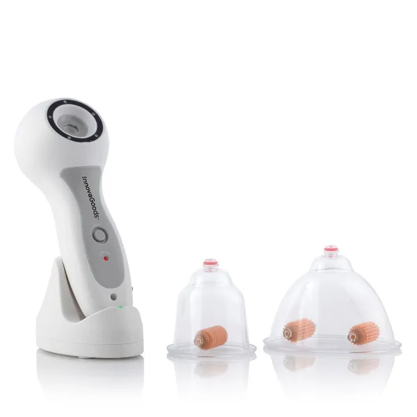 Innovagoods Aparato Anticelulitico de Vacumterapia Pro - Intensidad Regulable - Recargable por USB - Incluye Rodillos de Succion - Uso Diario 5 a 10 Minutos - Color Blanco Gris