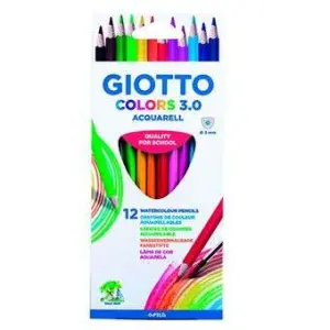 Giotto Colors Acquarell Pack de 12 Lápices Triangulares Acuarelables 3 mm Madera