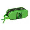 Safta Minecraft Portatodo 3D con 2 Compartimentos y Asa Lateral, Verde y Negro, 21x8x6cm