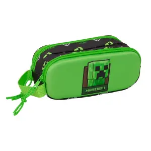 Safta Minecraft Portatodo 3D con 2 Compartimentos y Asa Lateral, Verde y Negro, 21x8x6cm