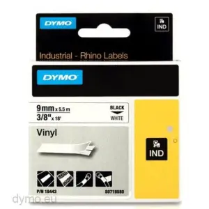 Dymo Tubo Termorretractil Cinta ID1-9 Negro Sobre Blanco 9mm x 5.5m Vinilo Rotuladora Rhino