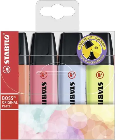 Stabilo Boss 70 Pastel Pack de 4 Marcadores Fluorescentes Recargables 2-5mm